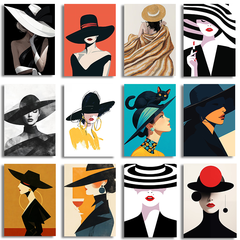 Women Fashion Drawing - 1 pezzo di tela senza cornice,