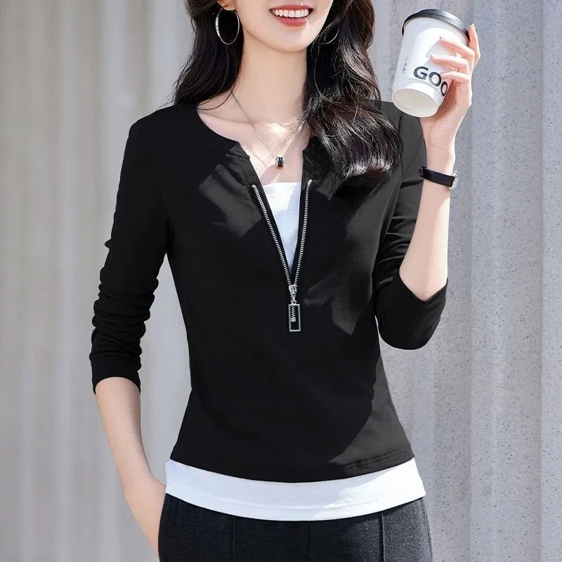 Women'S Fashion Quarter Zip - Camicetta in due pezzi finta a
