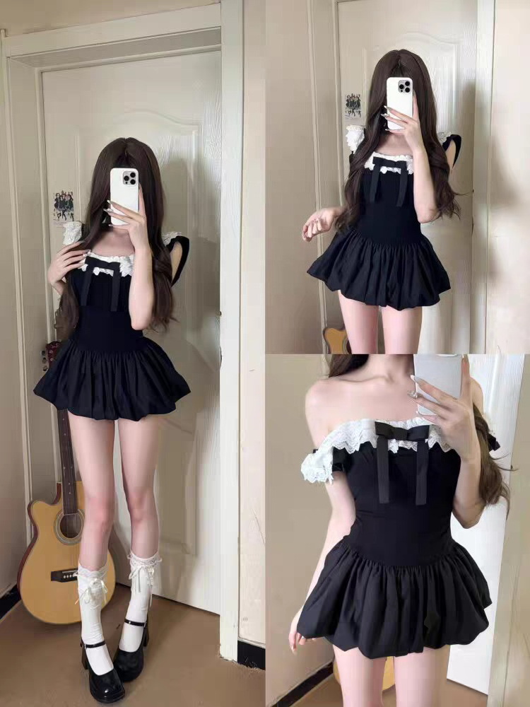 Ruched Dress Mini - Completo Coquette Coreano Sexy con Spalle