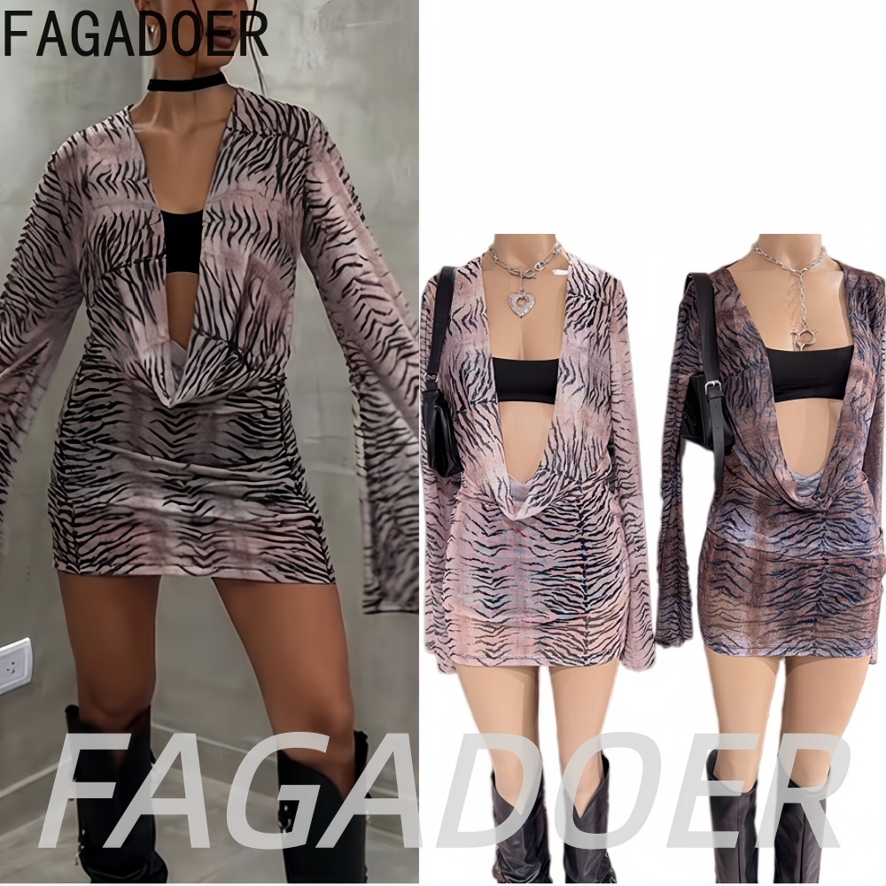 Ruched Dress Mini - FAGADOER Y2K Retro Tiger Striped Mini