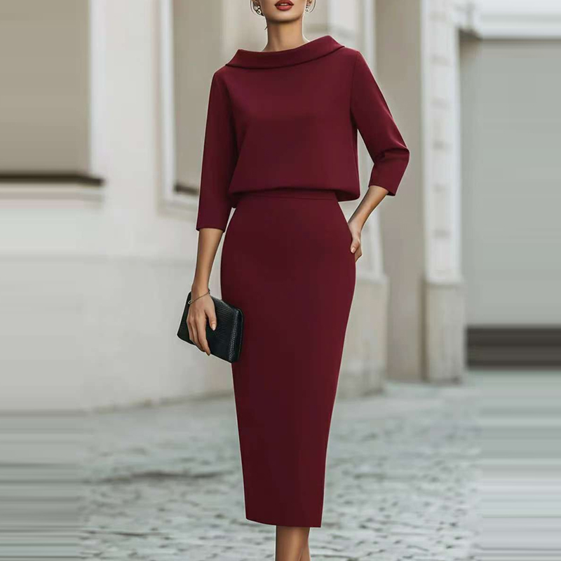 Women'S Fashion Quarter Zip - Elegante Set Coordinato Gonna e Top
