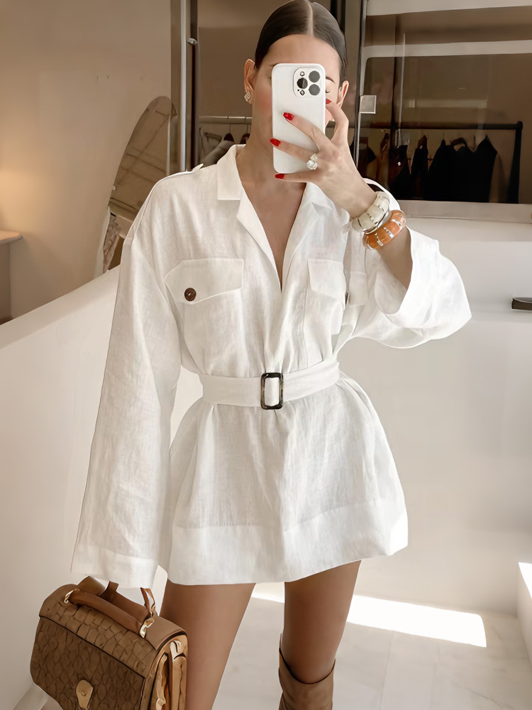 Women'S Fashion Utility Belt - Abito Estivo Tossy in Lino Bianco