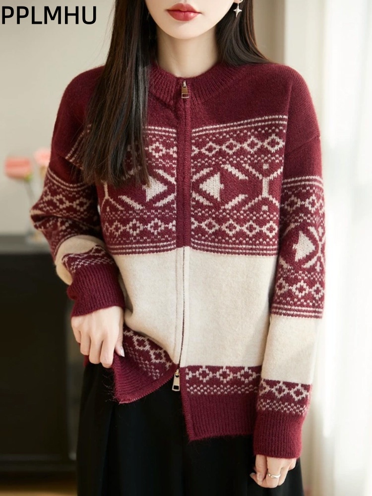 Women'S Fashion Gilet - Cardigan Lavorato a Maglia Jacquard Vintage