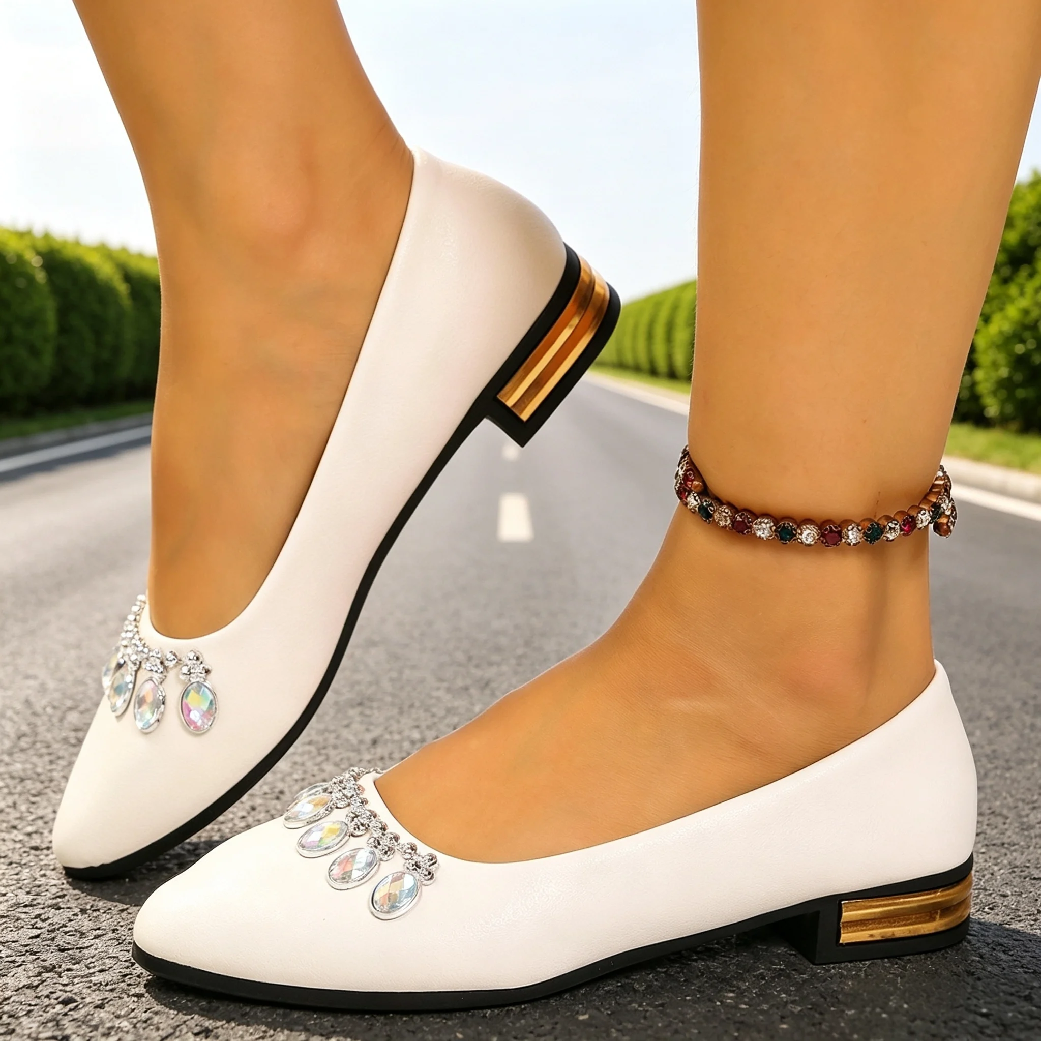 Women Fashion Heels - Scarpe Basse da Donna a Punta,