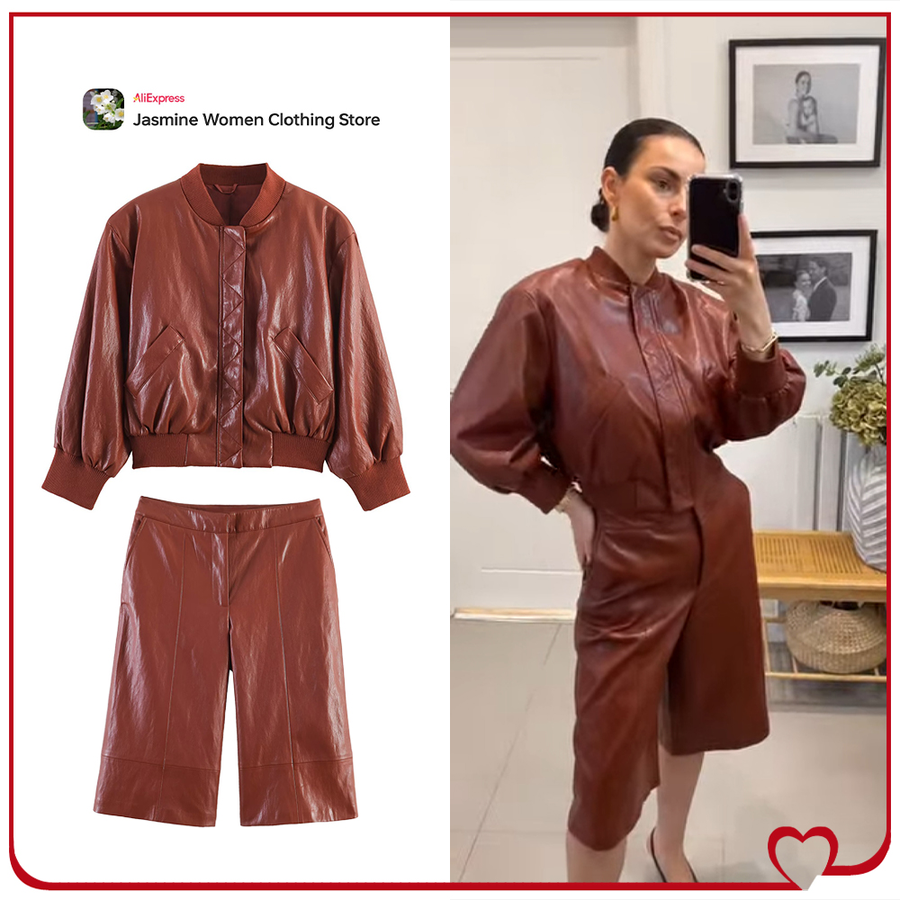 Women'S Fashion Quarter Zip - Completo da donna in similpelle: giacca