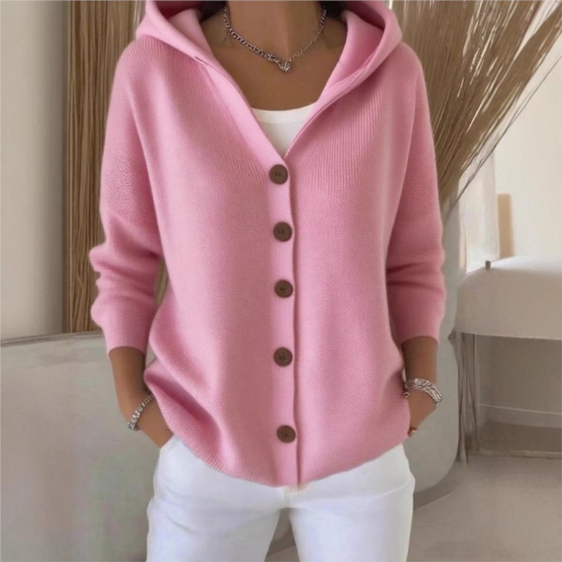 Women'S Fashion Quarter Zip - Top con cappuccio lavorato a maglia