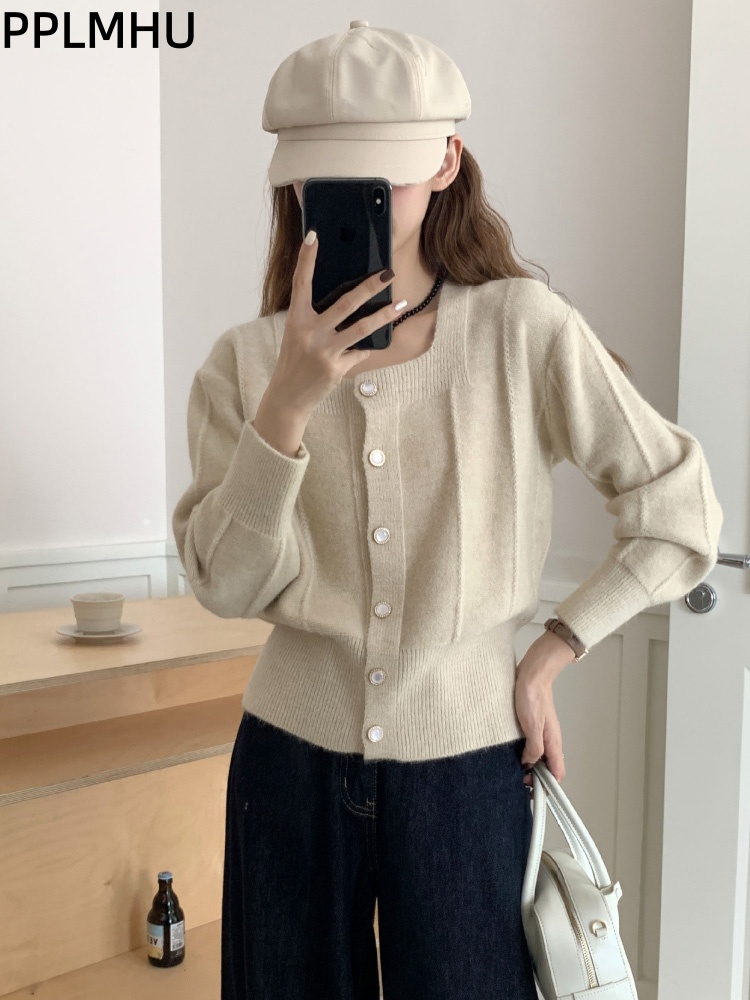 Women'S Fashion Gilet - Cardigan in Maglia con Colletto Quadrato