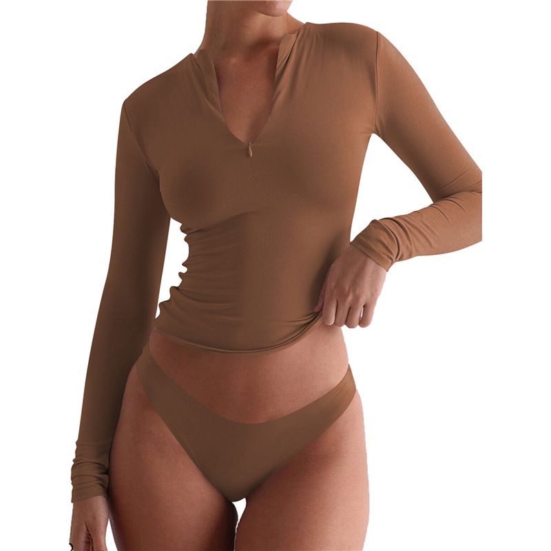 Women'S Fashion Quarter Zip - AEF6-Top Corto con Zip a Quarto
