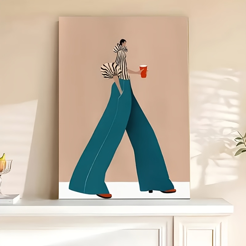 Women Fashion Drawing - Pantaloni blu alla moda Donna Poster