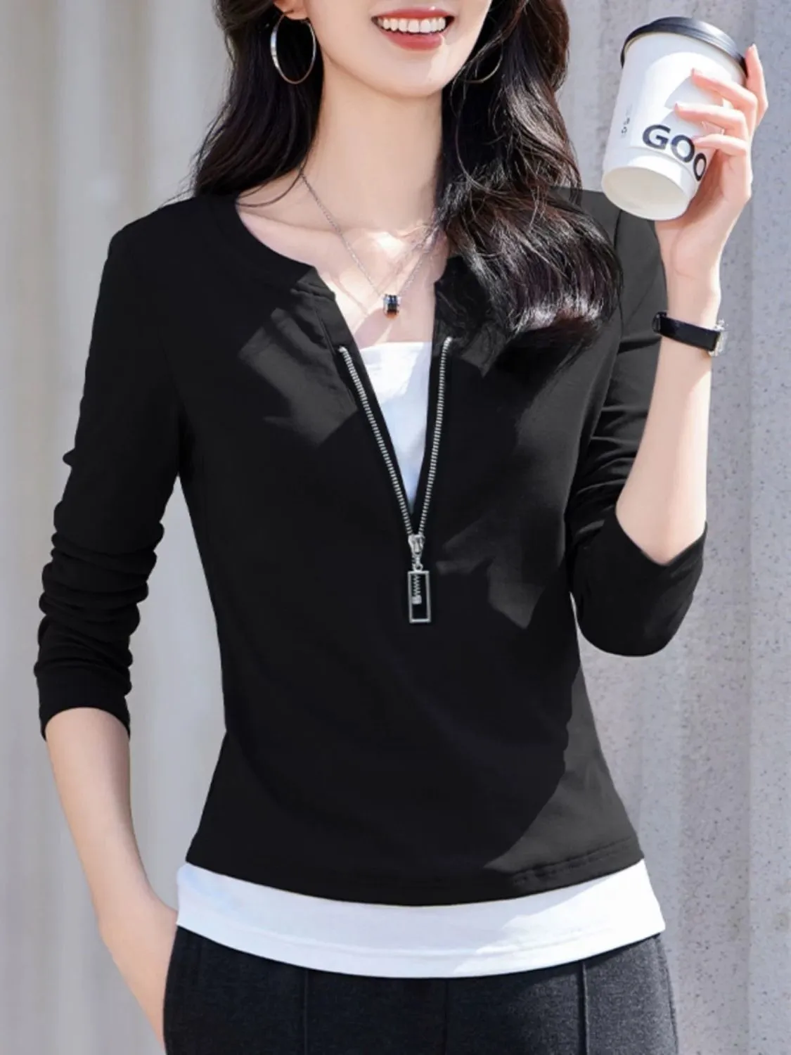 Camicetta in due pezzi finta a - Women'S Fashion Quarter Zip recensione e prezzo